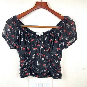 Y2K 90s Womens Top Sz M Babydoll Milkmaid Fairy Mesh Sheer Feminine Cropped Boho